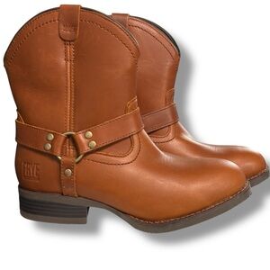 Frye Brown Harness Leather Safety Rated Western Moto Boots Size 7 NWOT